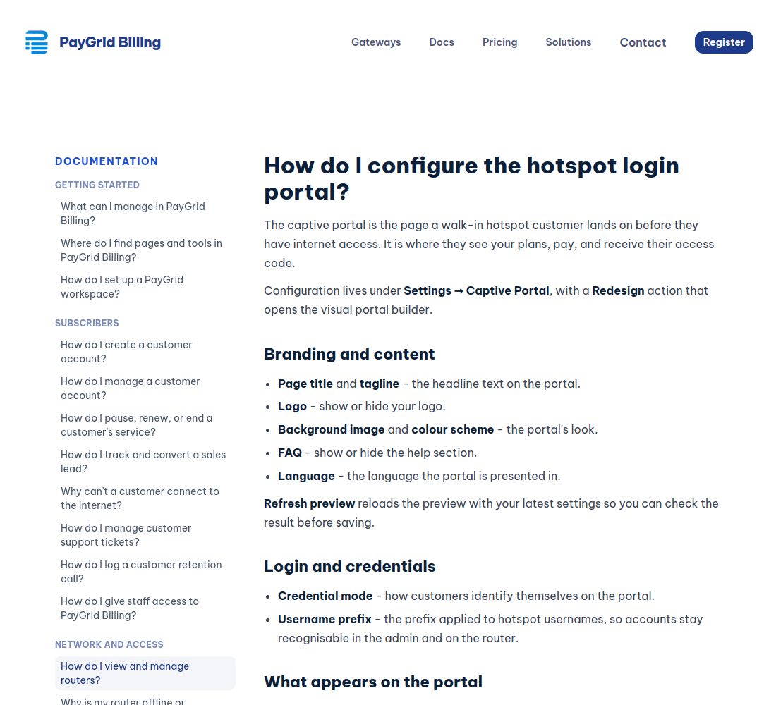 Original screenshot of Paygrid's public setup documentation, not a tenant dashboard