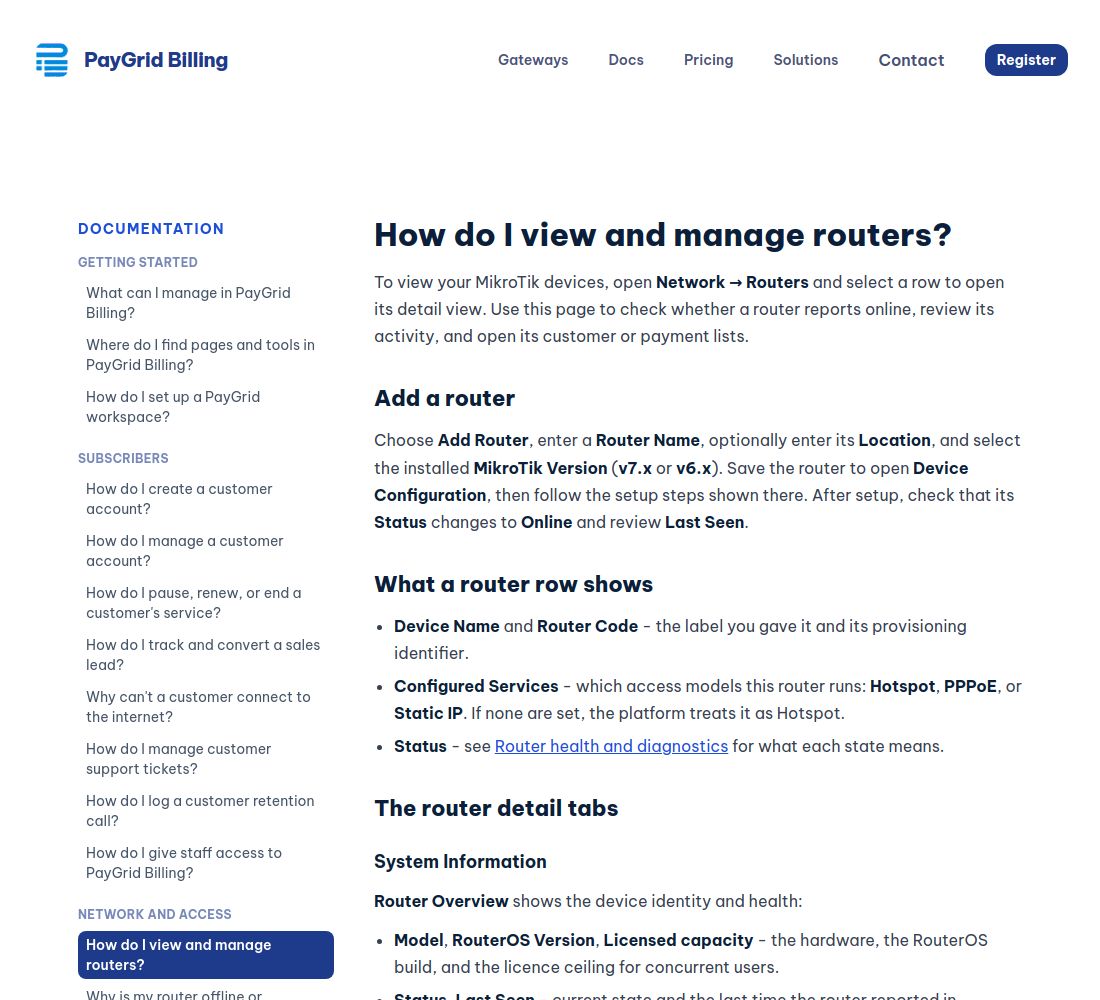 Original screenshot of Paygrid's public setup documentation, not a tenant dashboard